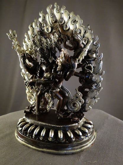 Tibetan Buddhism Lord Cakrasamvara with Consort Silver Oxide Copper Statue Sculpture Nepal free