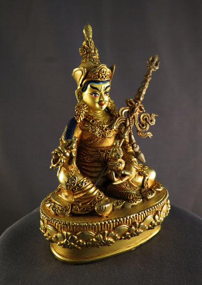 Tibetan Buddhism Gold Face Hand Painting Guru Rinpoche Padmasambhava Copper Gold Plated Statue Sculpture Figure Nepal free