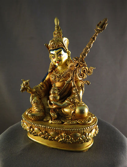 Tibetan Buddhism Gold Face Hand Painting Guru Rinpoche Padmasambhava Copper Gold Plated Statue Sculpture Figure Nepal free