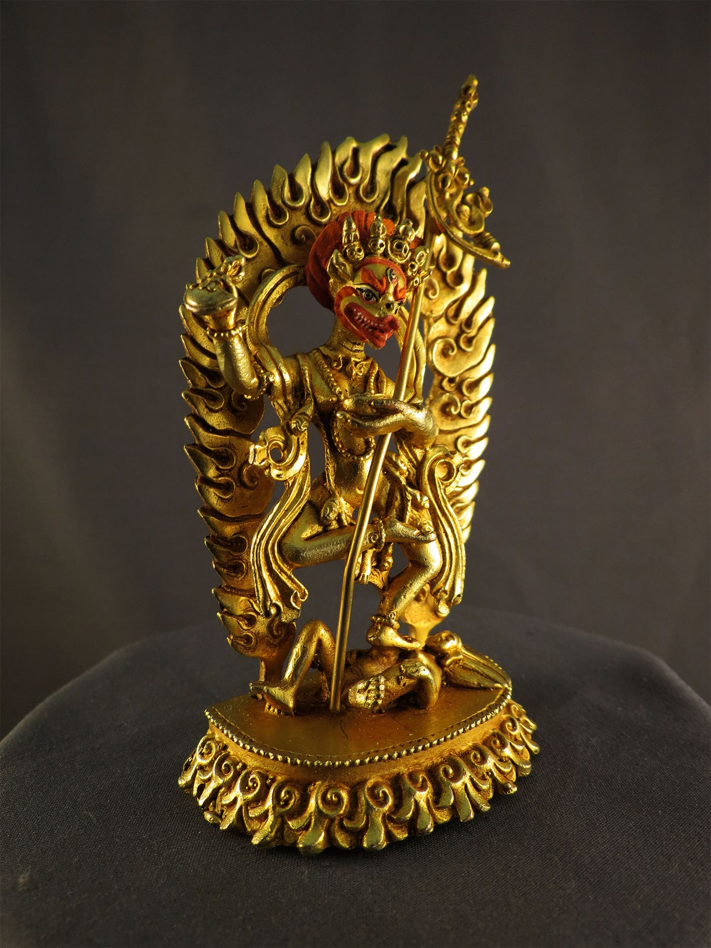 Tibetan Buddhism Gold Face Singhamukha Dakini Yogini Gold Plated Copper Statue Nepal