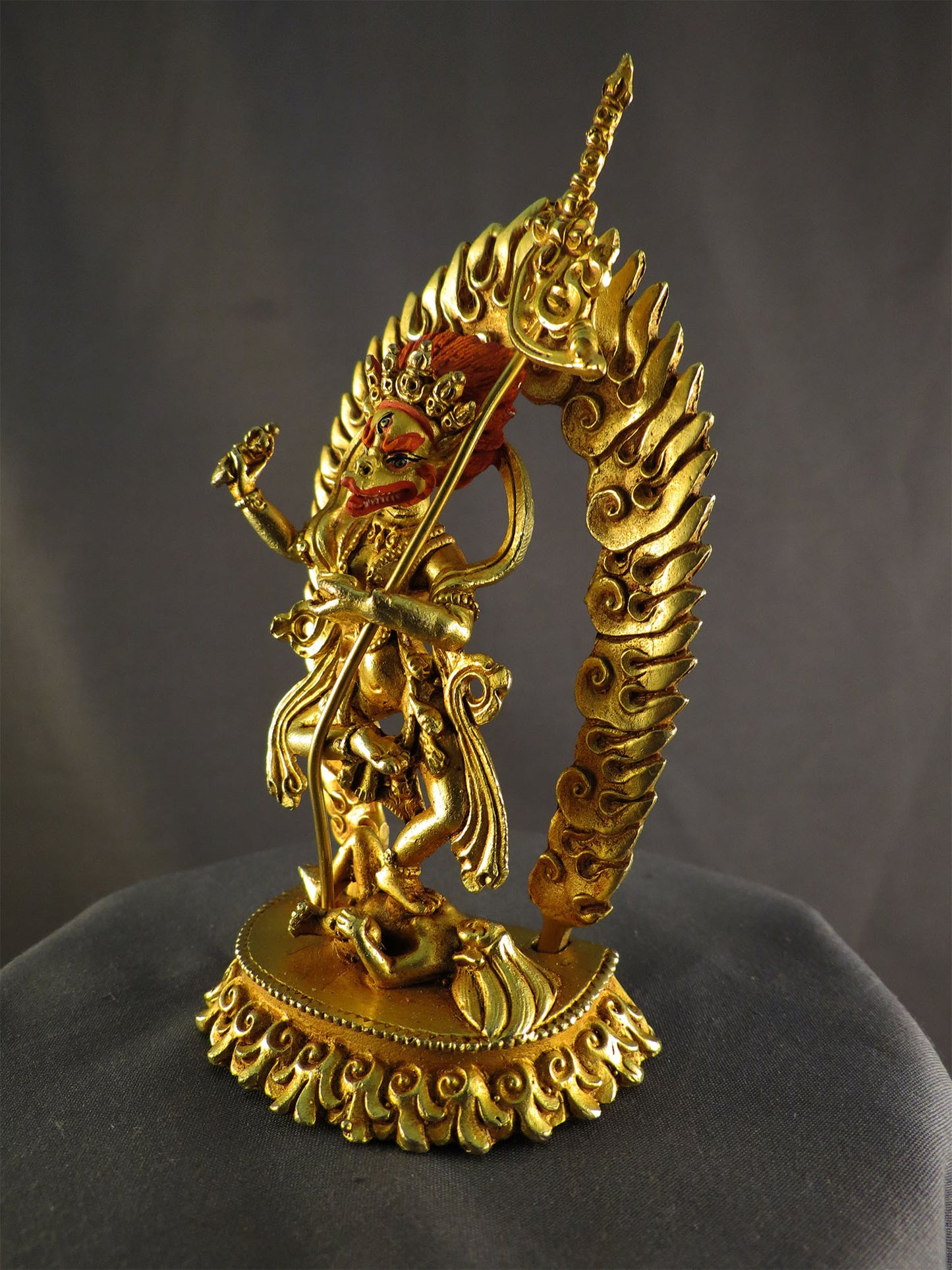 Tibetan Buddhism Gold Face Singhamukha Dakini Yogini Gold Plated Copper Statue Nepal