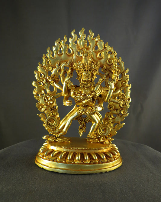 Tibetan Buddhism Lord Cakrasamvara with Consort Gold Plated Copper Statue Sculpture Nepal free