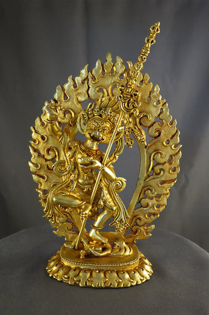 Tibetan Buddhism Simha Mukha Yogini Dakini 6.2" Gold Plated Copper Statue Sculpture Nepal free