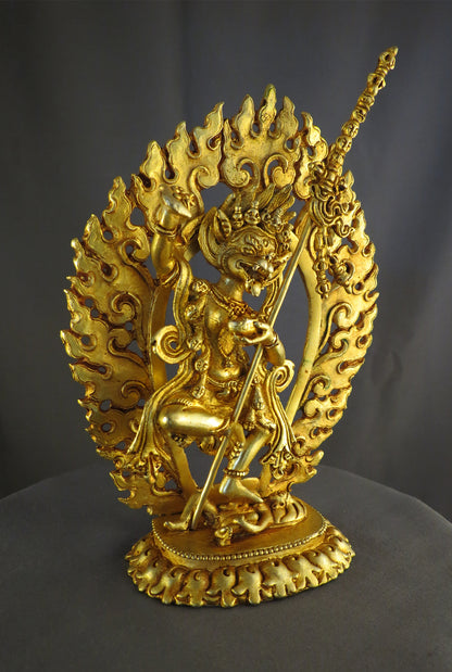 Tibetan Buddhism Simha Mukha Yogini Dakini 6.2" Gold Plated Copper Statue Sculpture Nepal free