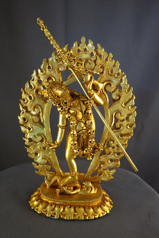 Tibetan Buddhism Goddess Akash Yogini Dakini 6.2" Gold Plated Copper Statue Sculpture Nepal free