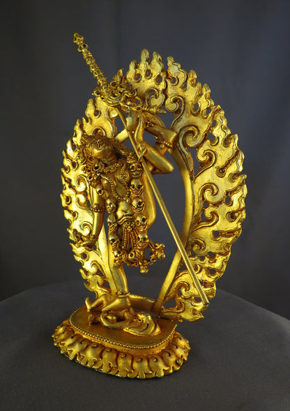 Tibetan Buddhism Goddess Akash Yogini Dakini 6.2" Gold Plated Copper Statue Sculpture Nepal free