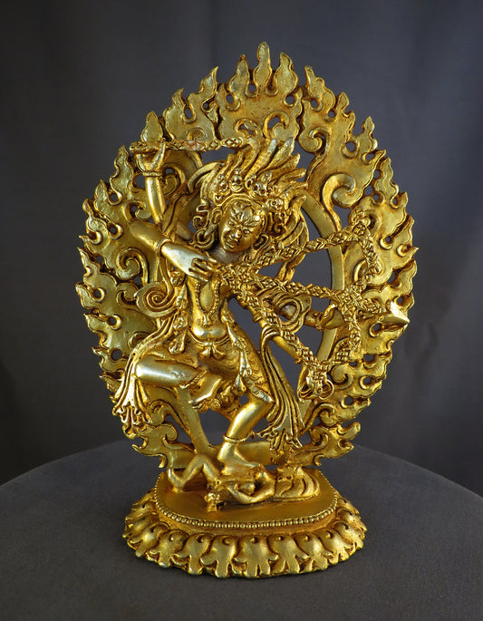 Tibetan Buddhism Goddess Kurukulla Dakini Jogini Gold Plated Copper 6.2" Statue Sculpture Nepal free