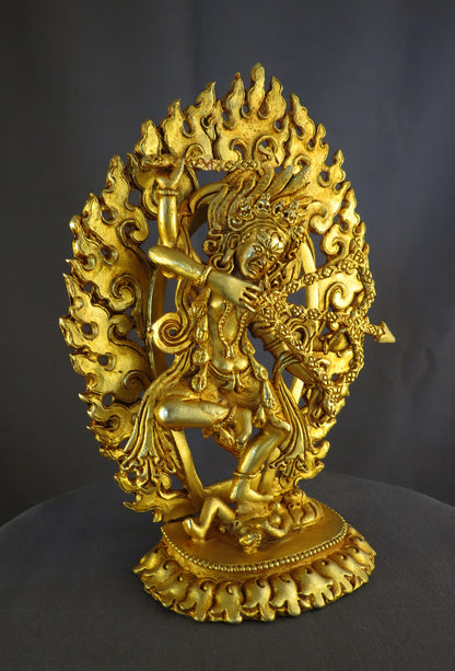 Tibetan Buddhism Goddess Kurukulla Dakini Jogini Gold Plated Copper 6.2" Statue Sculpture Nepal free