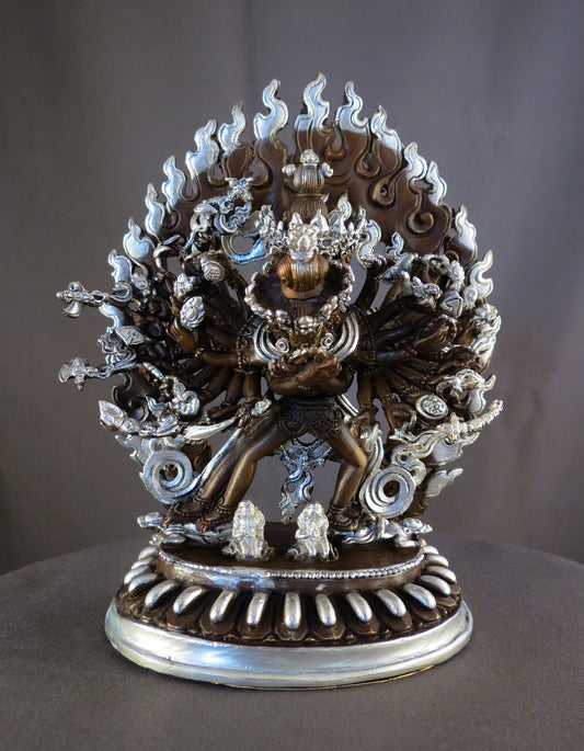 Tibetan Buddhism Lord Kalachakra with Consort Silver Oxide Copper Statue Sculpture Nepal free