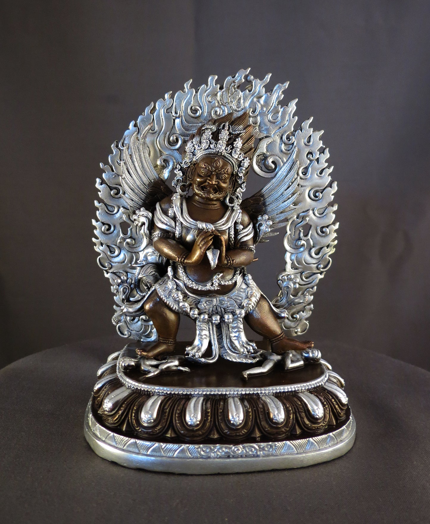 Tibetan Buddhism Lord Vajrakilaya Dorje Phurba Heruka Copper Oxide Silver Statue Sculpture Nepal