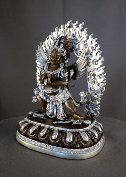 Tibetan Buddhism Lord Vajrakilaya Dorje Phurba Heruka Copper Oxide Silver Statue Sculpture Nepal