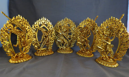 Tibetan Buddhism Set of 5 Jogini Yogini Dakini Gold Plated Copper 6" Statue Sculpture Figure Nepal free