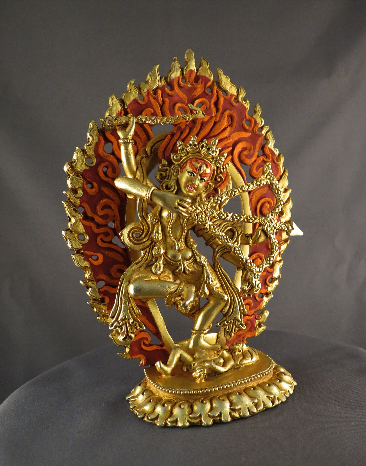 Tibetan Gold Face Goddess Kurukulla Dakini Jogini Gold Plated Copper 6.2" Statue Sculpture Nepal free