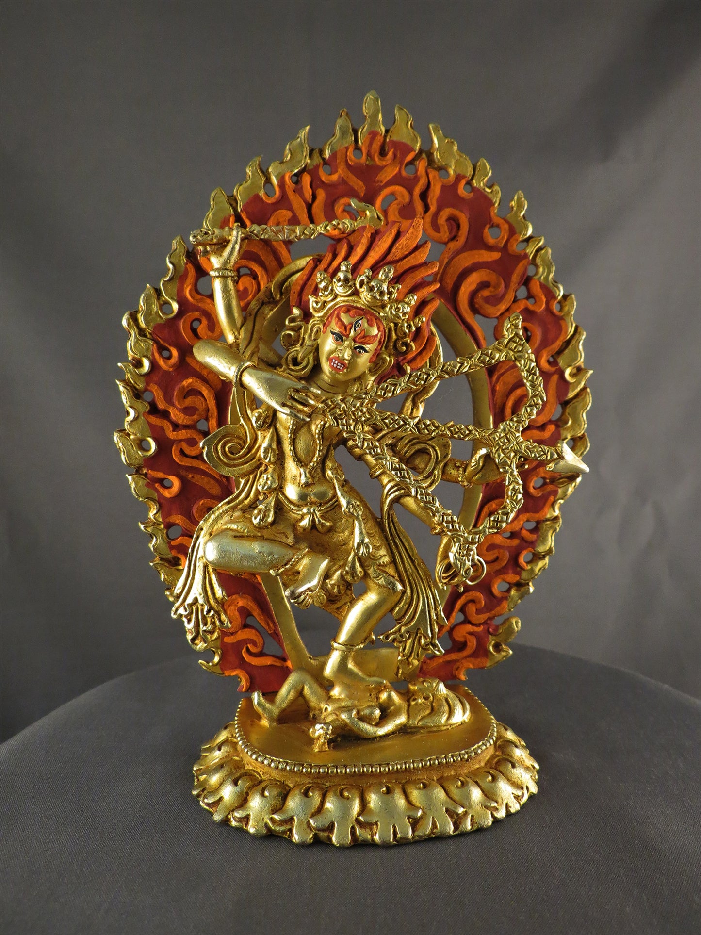 Tibetan Gold Face Goddess Kurukulla Dakini Jogini Gold Plated Copper 6.2" Statue Sculpture Nepal free