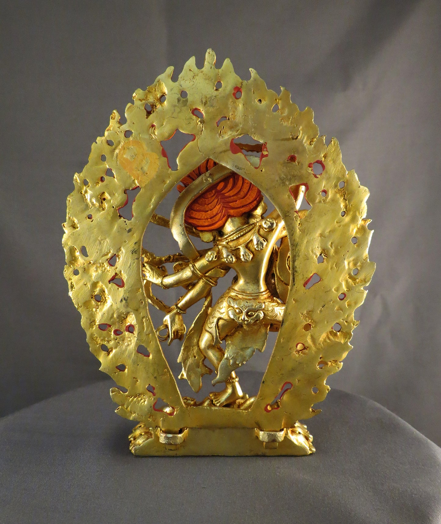 Tibetan Gold Face Goddess Kurukulla Dakini Jogini Gold Plated Copper 6.2" Statue Sculpture Nepal free