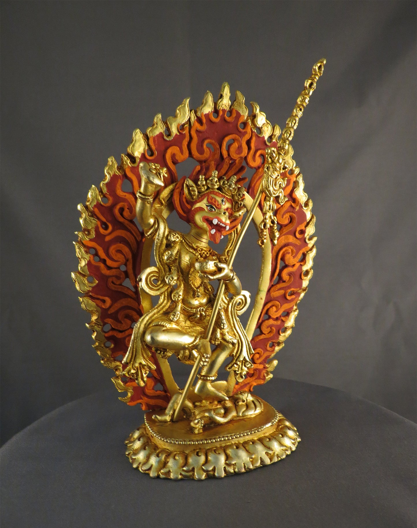 Tibetan Buddhism Gold Face Simha Mukha Yogini Dakini 6.2" Gold Plated Copper Statue Sculpture Nepal free