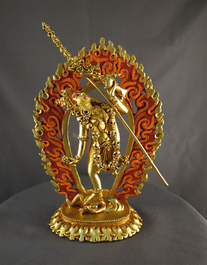 Gold Face Buddhism Goddess Akash Yogini Dakini 6.2" Gold Plated Copper Statue Sculpture Nepal free