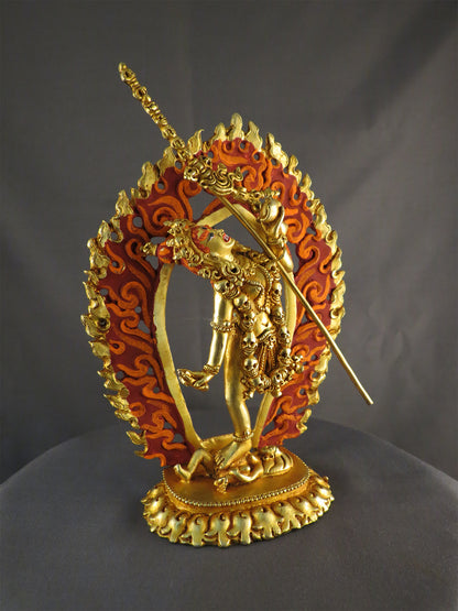 Gold Face Buddhism Goddess Akash Yogini Dakini 6.2" Gold Plated Copper Statue Sculpture Nepal free