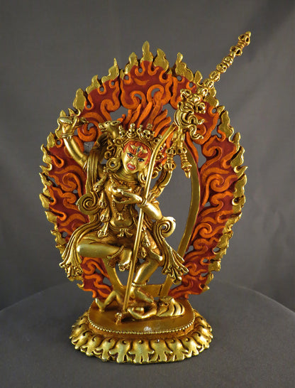 Gold Face Tibetan Buddhism Vajra Varahi Dakini Jogini 6.2" Gold Plated Copper Statue Sculpture Nepal free