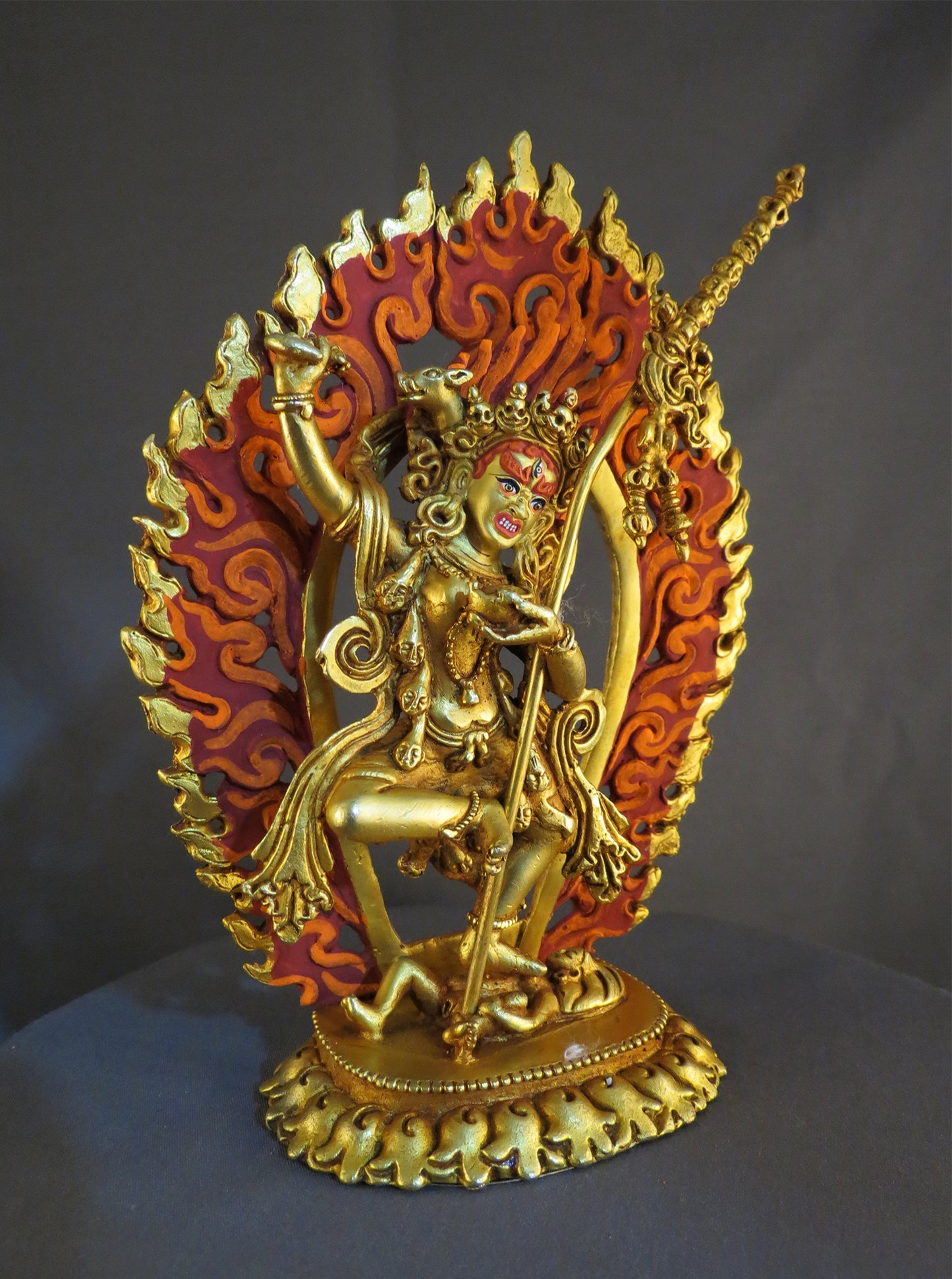 Gold Face Tibetan Buddhism Vajra Varahi Dakini Jogini 6.2" Gold Plated Copper Statue Sculpture Nepal free