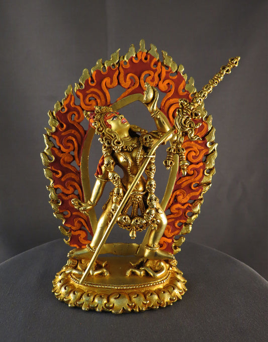 Tibetan Buddhism Gold Face Goddess Vajra Yogini Dakini Dorjé Neljorma Gold Plated 6"Copper Statue Sculpture Nepal free