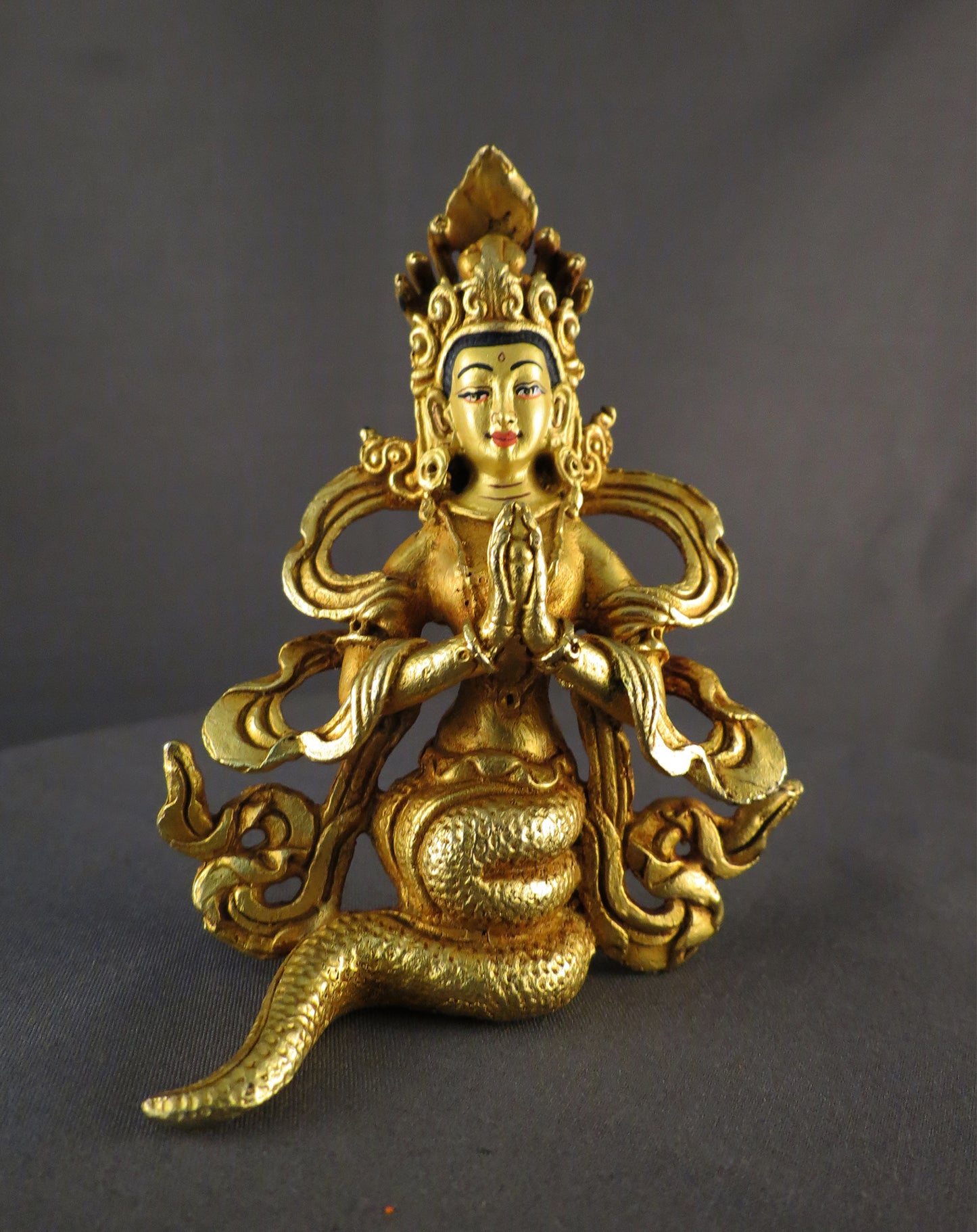 Gold Face Buddhism Snake Goddess Naga kanya Gold Plated Copper Statue Sculpture Nepal free