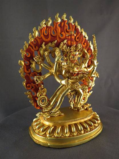 Tibetan Buddhism Gold Face Lord Cakrasamvara with Consort Gold Plated Copper Statue Sculpture Nepal free