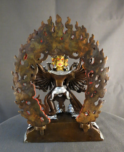 Gold Face Tibetan Buddhism Lord Kalachakra with Consort Silver Oxide Copper Statue Sculpture Nepal free