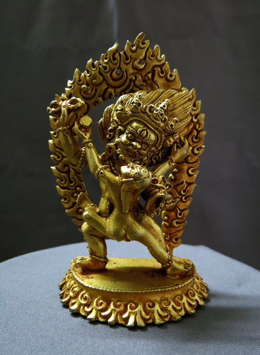 Tibetan Buddhism Protector God Vajrapani with Consort Gold Copper Statue Sculpture Figure Nepal free