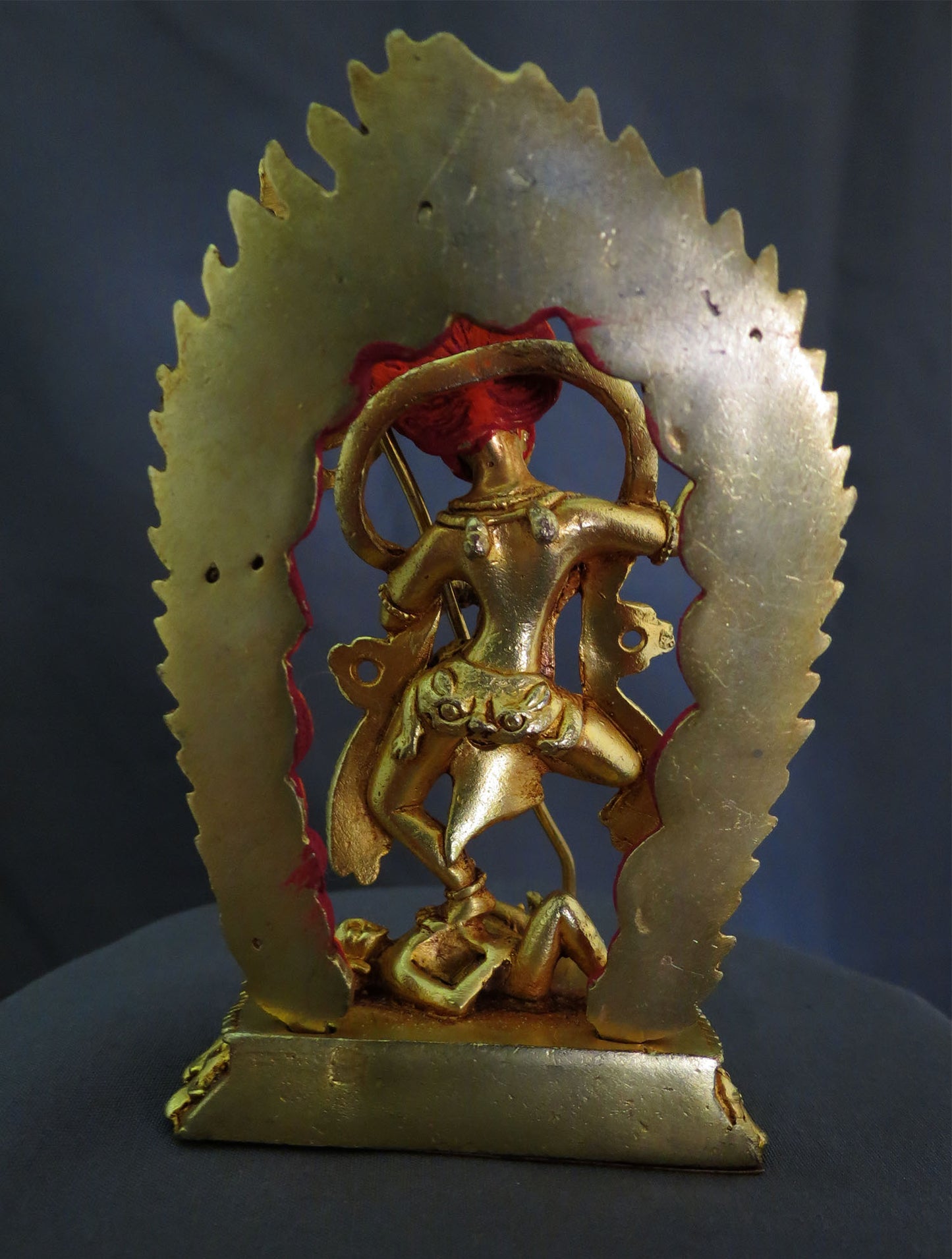 Tibetan Gold Face Simha Mukha Dakini Statue: Gold Plated Copper Buddhism Handmade Sculpture