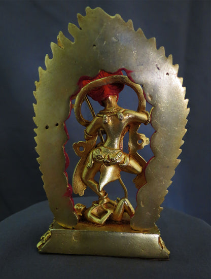Tibetan Gold Face Simha Mukha Dakini Statue: Gold Plated Copper Buddhism Handmade Sculpture