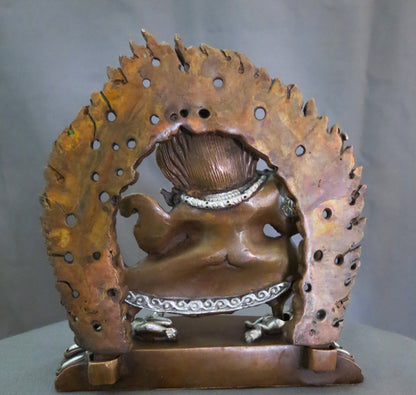 Kajupa Mahakala Statue: Tibetan Buddhist Wrathful Deity, Silver Oxide Copper Sculpture Nepal free