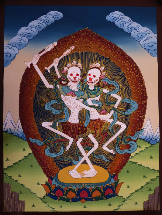 Tibetan Buddhism Scary Wrathful Protecter Deities Chitipati Citipati Two Skeleton Painting Thangka Art Nepal free