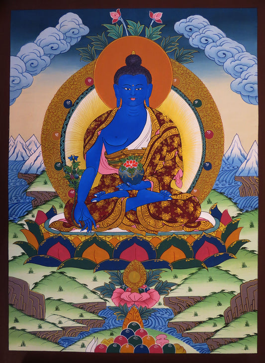 Tibetan Buddhism Lord Medicine Buddha Bhaisajya Guru Buddha Hand Painting Thangka Art Nepal free