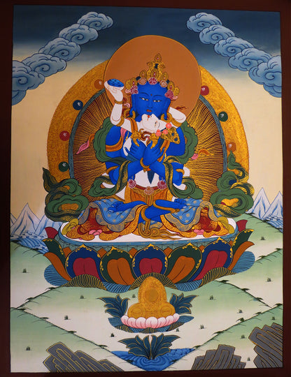 Tibetan Buddhism Lord Vajradhara with Consort (shakti) Dorje Chang Hand Painting Thangka Art Nepal free