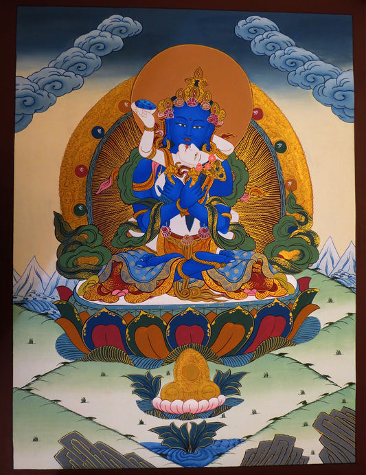 Tibetan Buddhism Lord Vajradhara with Consort (shakti) Dorje Chang Hand Painting Thangka Art Nepal free