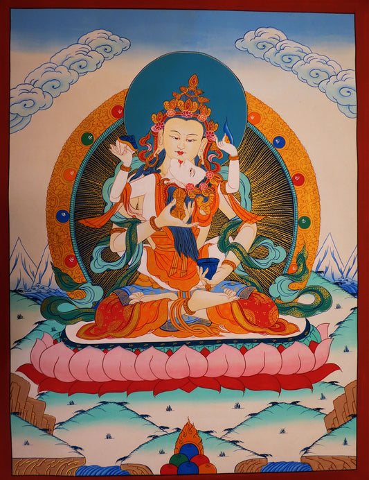 Tibetan Buddhism Bodhisattva Lord Vajra Sattva with Consort (shakti) Dorje Sempa Hand Painting Thangka Art Nepal free