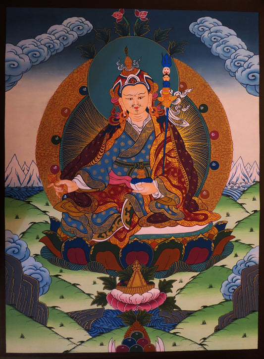 Tibetan Buddhism Lord Guru Rinpoche Padma Sambhava Lama Fine Hand Painting Thangka Nepal free