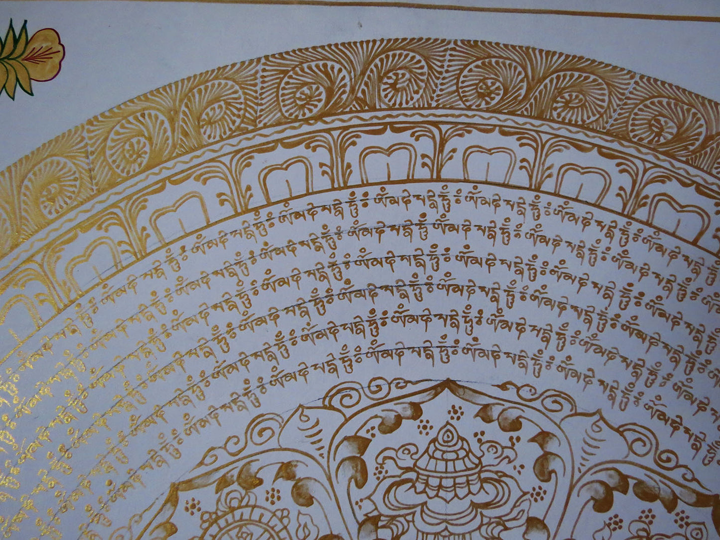 Tibetan Buddhism Om Mani Padme Hum Mantra Mandala with 8 Auspicious Ritual Sign Handwritten Painting Thangka Art Nepal free
