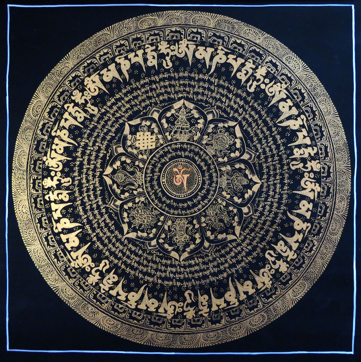 Tibetan Buddhism Ritual 8 Auspicious Lucky Sign Om Mani Padme Hum Mantra Mandala Handwritten Painting Thangka Art Nepal free