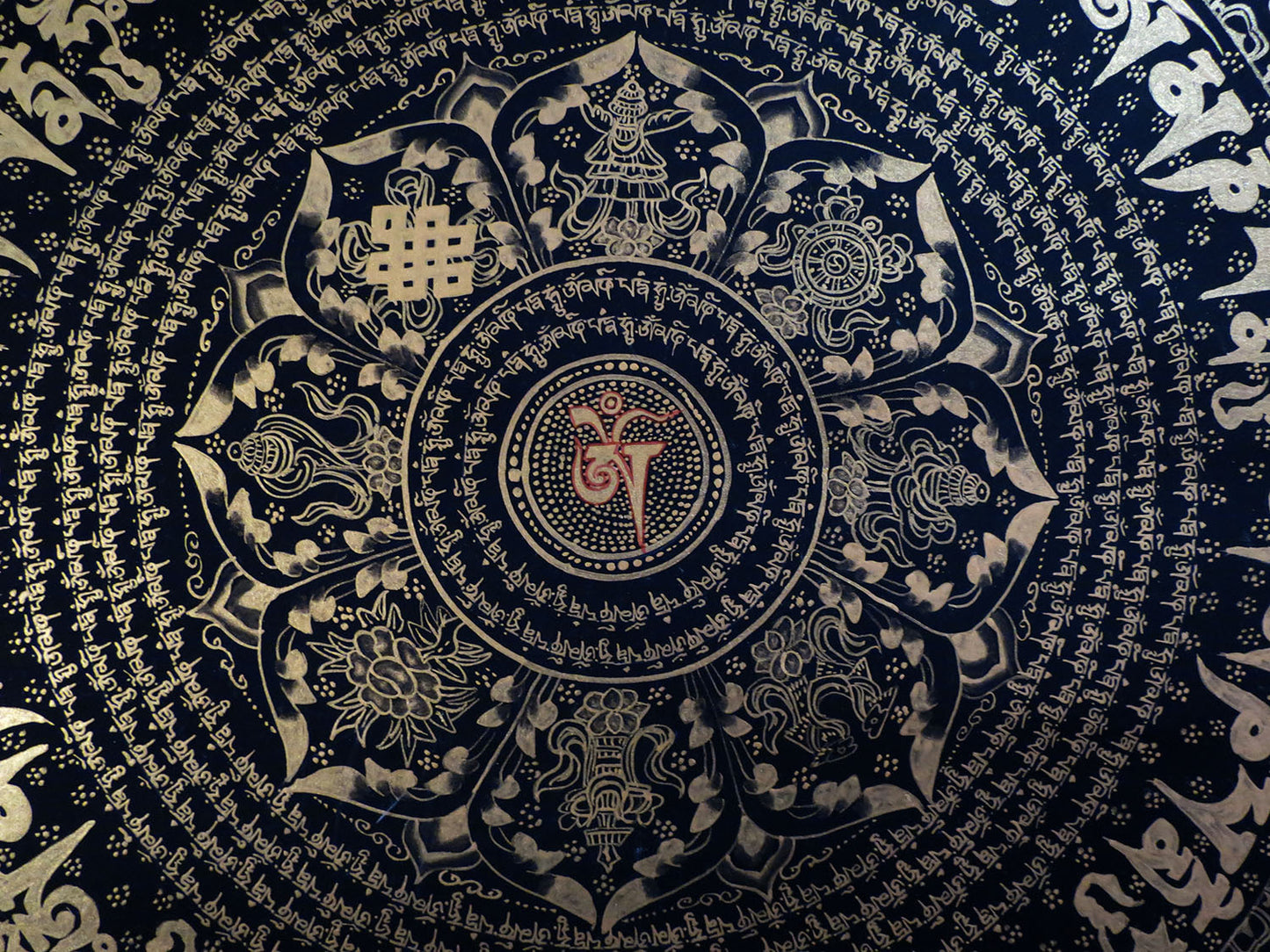 Tibetan Buddhism Ritual 8 Auspicious Lucky Sign Om Mani Padme Hum Mantra Mandala Handwritten Painting Thangka Art Nepal free