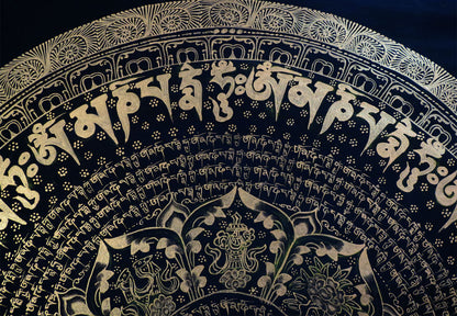Tibetan Buddhism Ritual Vishwa Vajra/Dorje Om Mani Padme Hum Mantra Mandala with 8 Auspicious Lucky Sign Handwritten Painting Thangka Art Nepal free