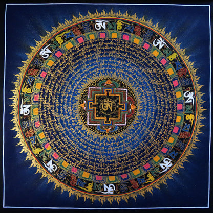 Tibetan Buddhism Om Mani Padme Hum Mantra Mandala Lama Handwritten Painting Thangka Art Nepal free