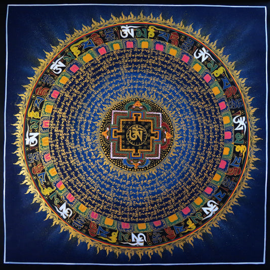 Tibetan Buddhism Om Mani Padme Hum Mantra Mandala Lama Handwritten Painting Thangka Art Nepal free