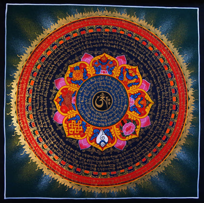 Tibetan Buddhism Om Mani Padme Hum Mantra Mandala 8 Auspicious Lucky Sign Lama Handwritten Painting Thangka Art Nepal free