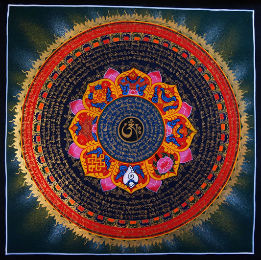Tibetan Buddhism Om Mani Padme Hum Mantra Mandala 8 Auspicious Lucky Sign Lama Handwritten Painting Thangka Art Nepal free