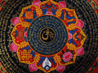Tibetan Buddhism Om Mani Padme Hum Mantra Mandala 8 Auspicious Lucky Sign Lama Handwritten Painting Thangka Art Nepal free