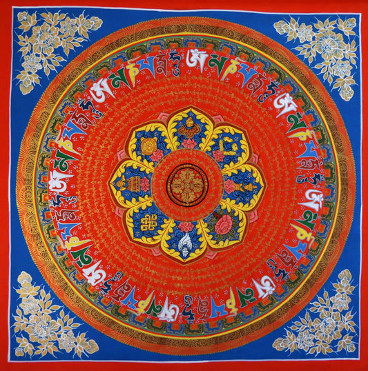Tibetan Buddhism Om Mani Padme Hum Mantra Mandala Ritual 8 Auspicious Lucky Sign Lama Handwritten Painting Thangka Art Nepal free