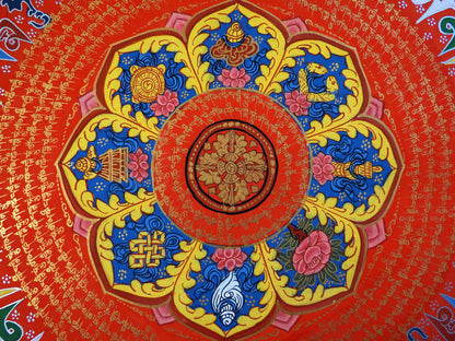 Tibetan Buddhism Om Mani Padme Hum Mantra Mandala Ritual 8 Auspicious Lucky Sign Lama Handwritten Painting Thangka Art Nepal free