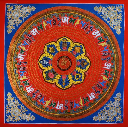 Tibetan Buddhism Om Mani Padme Hum Mantra Mandala Ritual 8 Auspicious Lucky Sign Lama Handwritten Buddha Eye Double Dorje Painting Thangka Nepal free